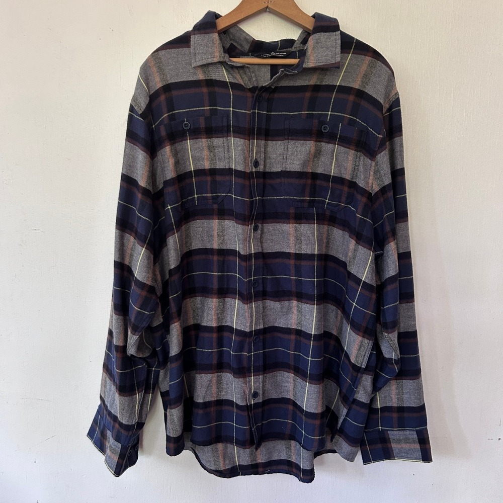 Alpine Design Flannel Shirt Mens XL Blue Grey Plaid Lumberjack Western Grunge